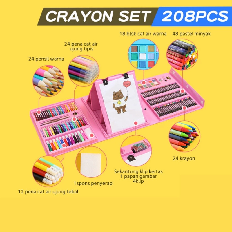 Product image KAHASIL - Pensil Warna Crayon Krayon Kerayon Set 208 Pcs Lengkap Alat Melukis Menggambar Mewarnai 208 PCS BIRU